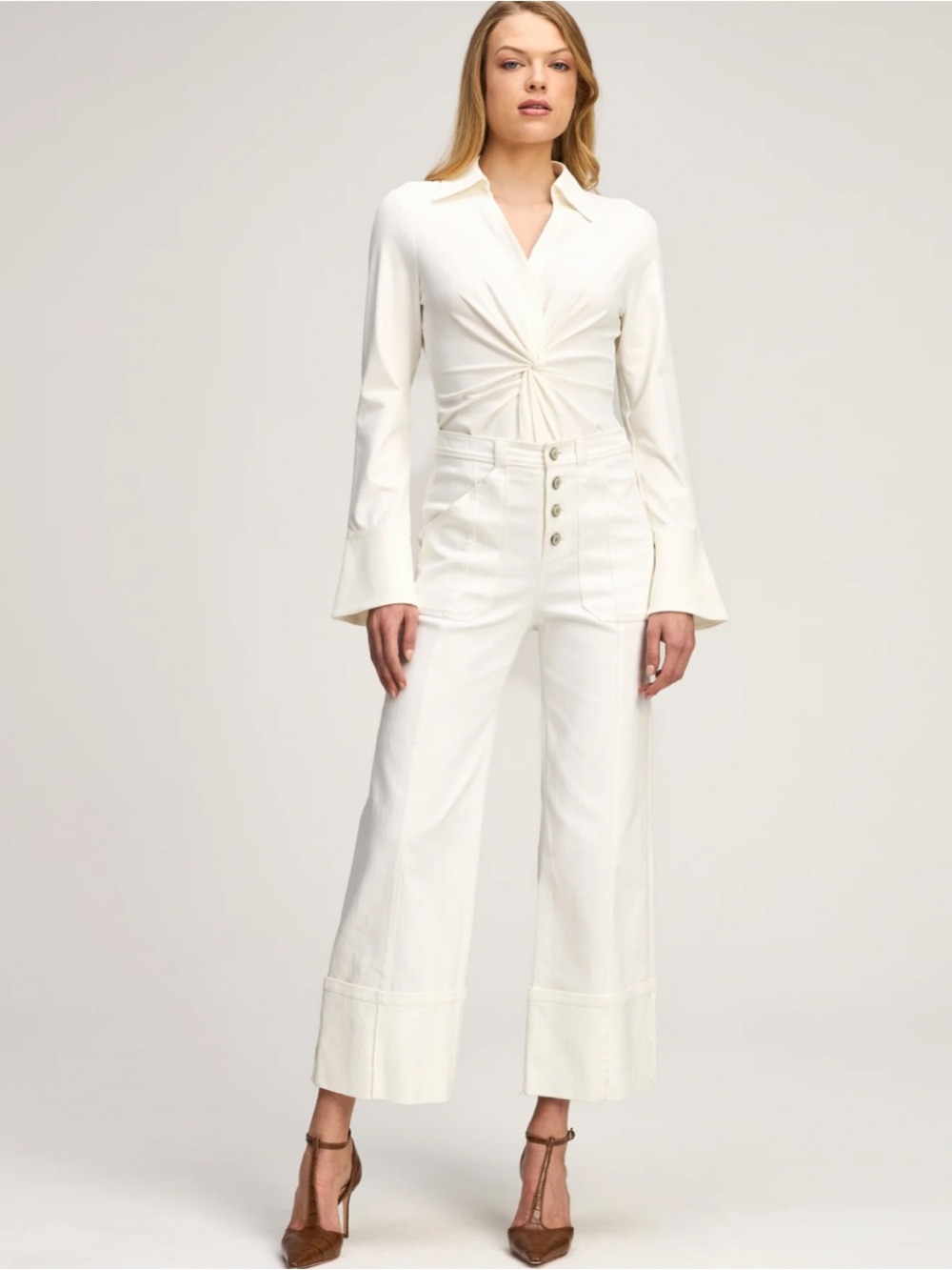 Cinq à Sept Benji Cropped Wide Leg Denim Jeans in White Size 2